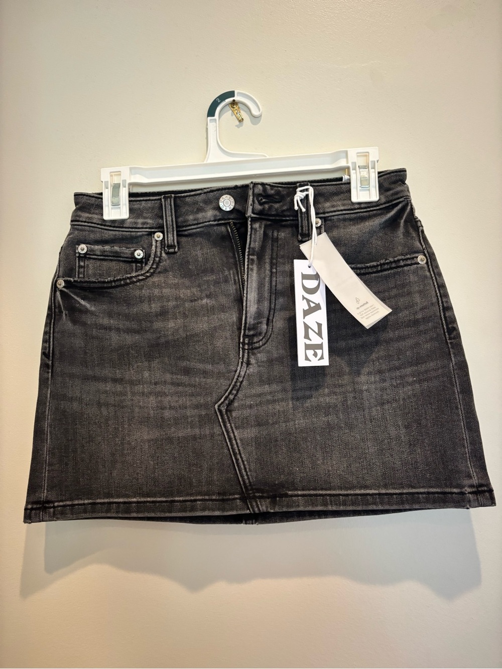 DAZE Women's Black Washed Denim Mini Skirt
